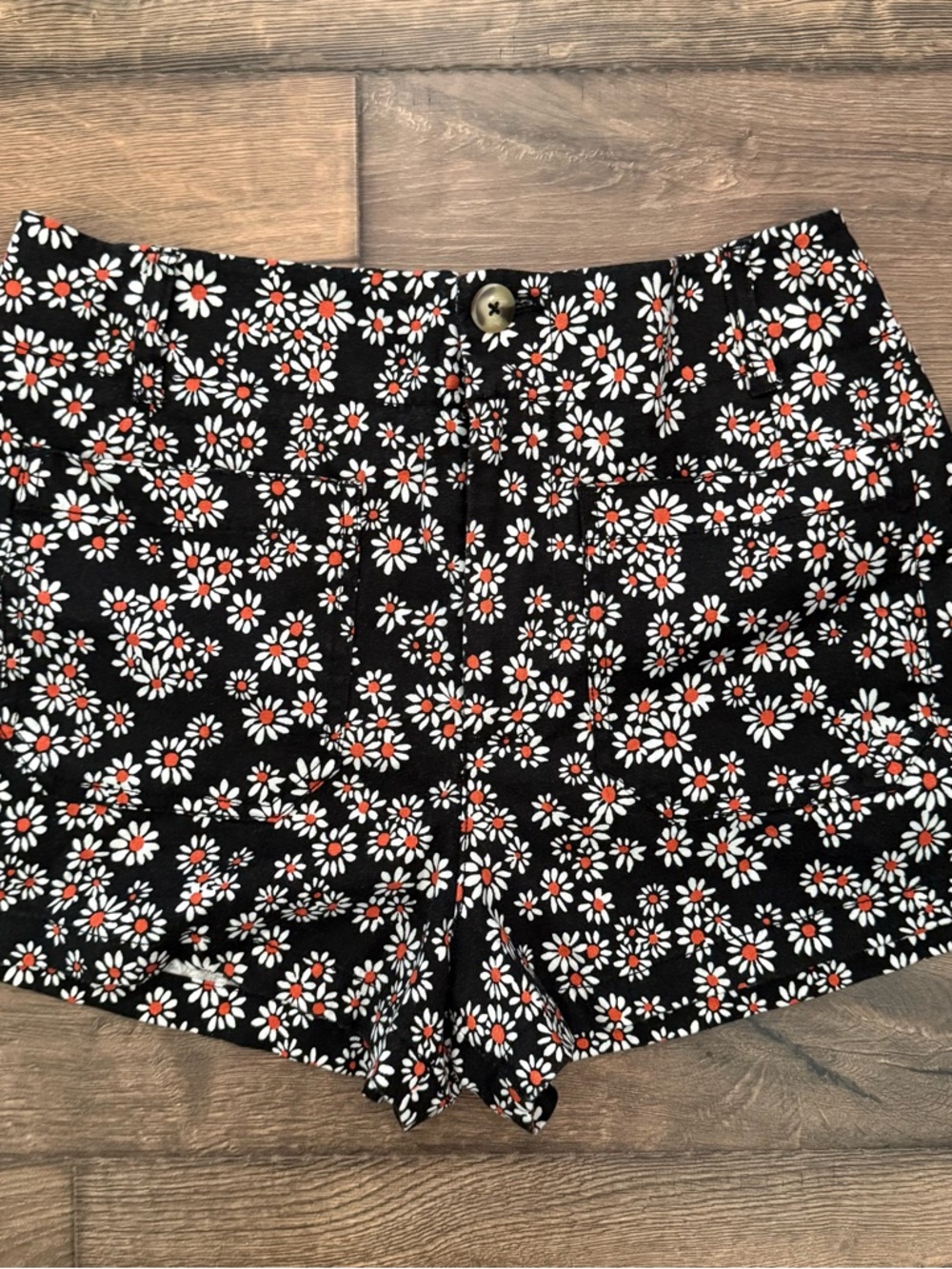 Maeve Black Daisy-Print High-Waist Shorts